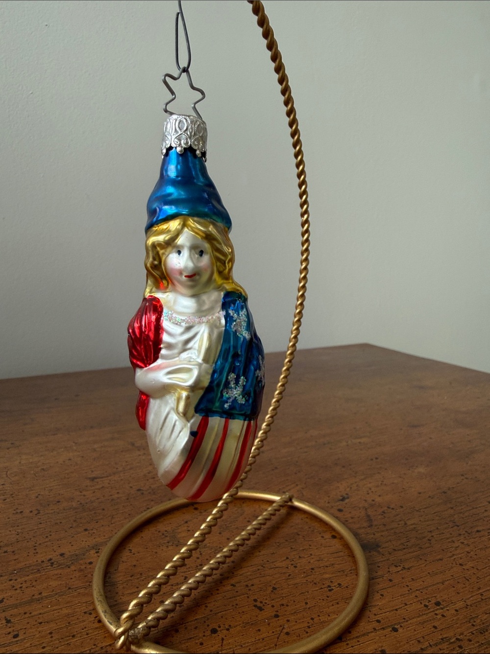 Old World Christmas Patriotic Lady Liberty Rd Wht Blue